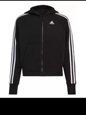 NWT Girls Adidas Zip Up Sweatshirt Hooded Fleece Black Size Medium 10/12